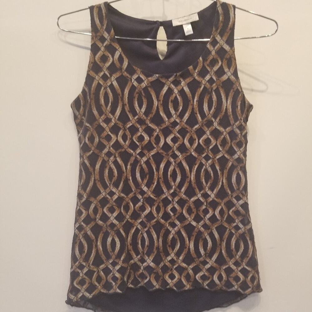 Dress Barn Sleeveless Tank Top Size S Keyhole Back Brown Bronze Geometirc Print‎
